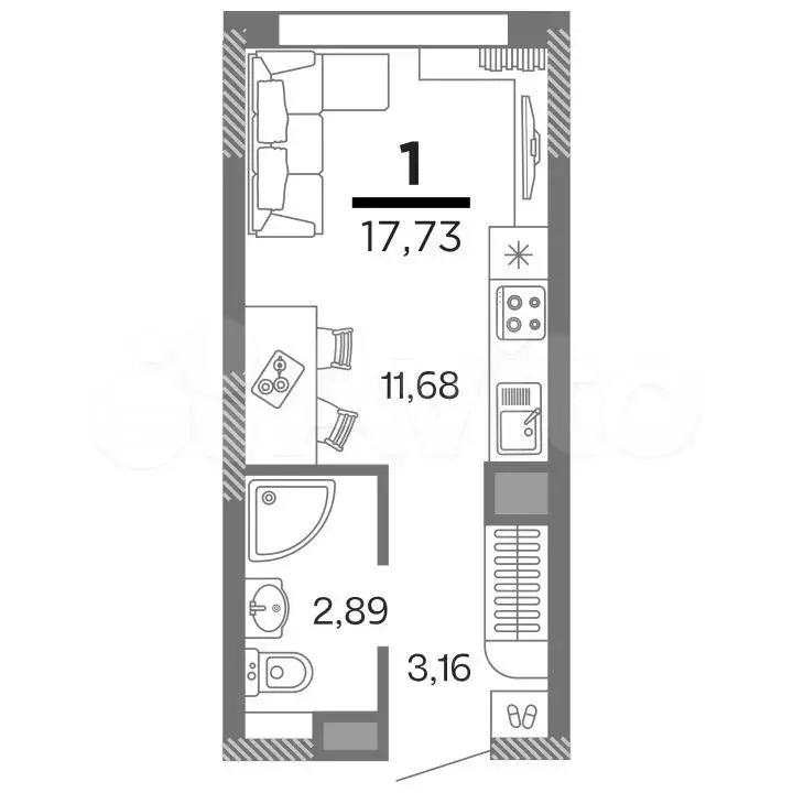 1-к. квартира, 17,7 м, 15/16 эт. - Фото 0