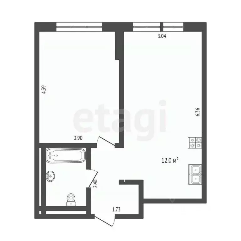 1-к кв. Тюменская область, Тюмень Полевая ул., 117к7 (39.0 м) - Фото 1