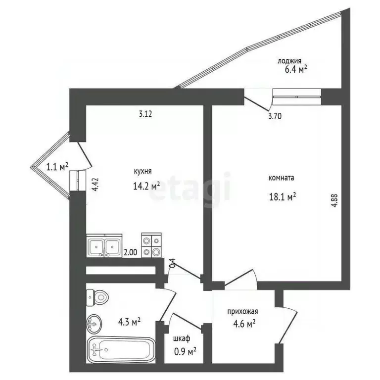 1-к кв. Крым, Евпатория ул. Демышева (45.6 м) - Фото 2