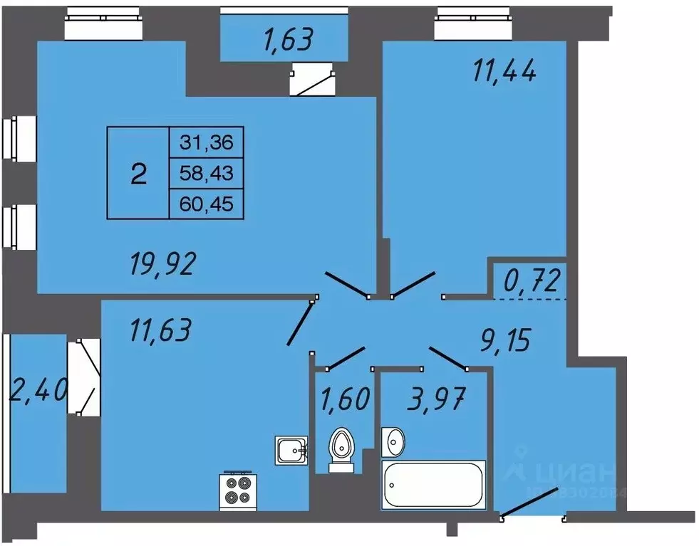 2-к кв. Ленинградская область, Ломоносовский район, Аннинское ... - Фото 1
