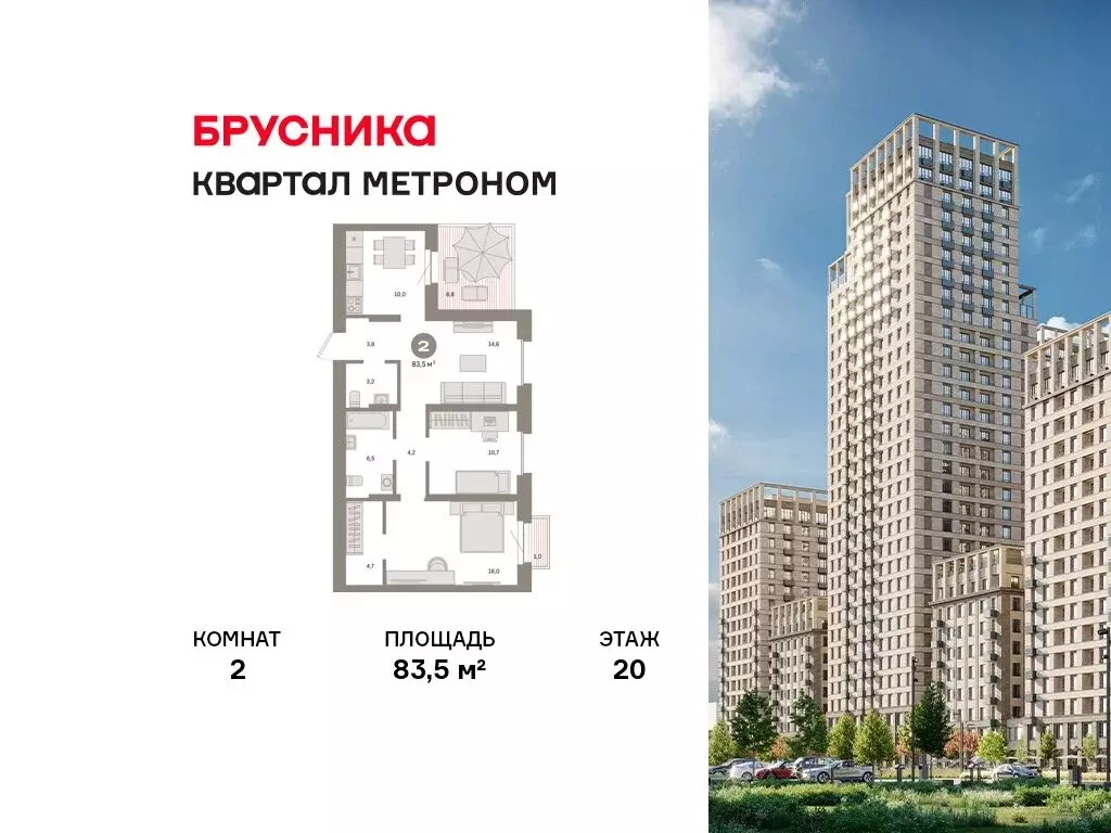 2-комнатная квартира: Москва, ЖК Квартал Метроном (83.5 м) - Фото 1