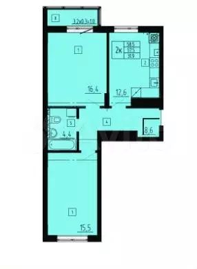 2-к. квартира, 58,5 м, 8/8 эт. - Фото 1