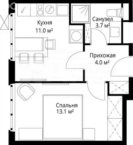 1-комнатная квартира: Сапроново, микрорайон Купелинка, 4 (31.8 м) - Фото 0