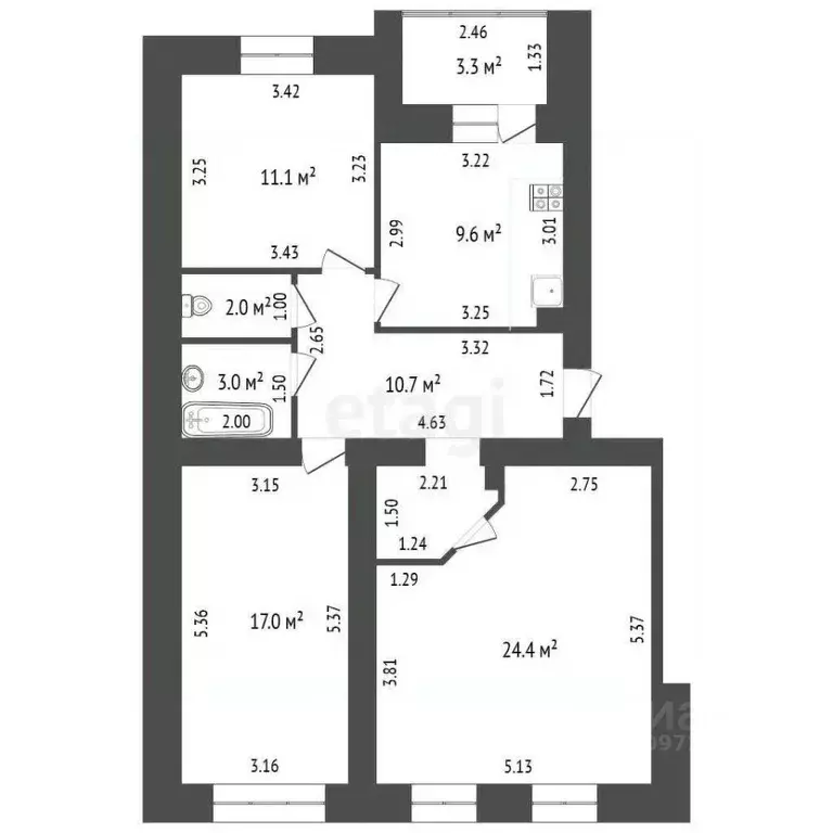 3-к кв. Башкортостан, Стерлитамак ул. Цементников, 5 (77.8 м) - Фото 1