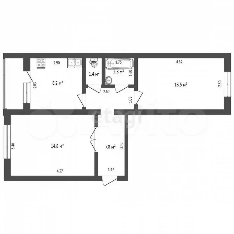 2-к. квартира, 49,9 м, 5/5 эт. - Фото 0