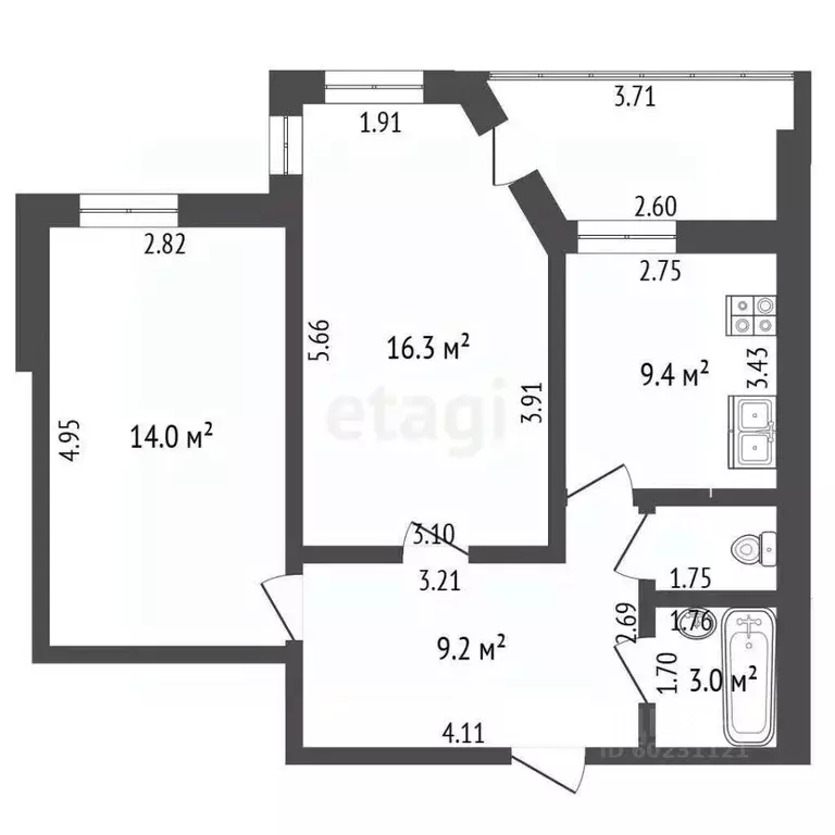 2-к кв. Пермский край, Пермский муниципальный округ, с. Фролы ул. ... - Фото 2