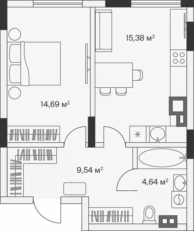 1-к кв. Калининградская область, Гурьевский муниципальный округ, пос. ... - Фото 1