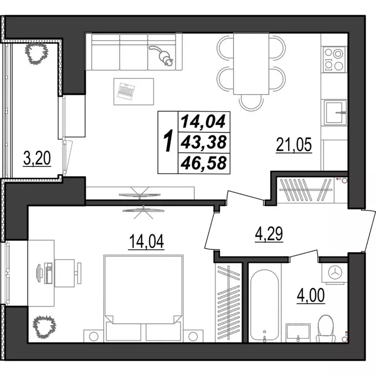 1-к кв. Мордовия, Саранск ул. 1-я Набережная, 56 (46.58 м) - Фото 1