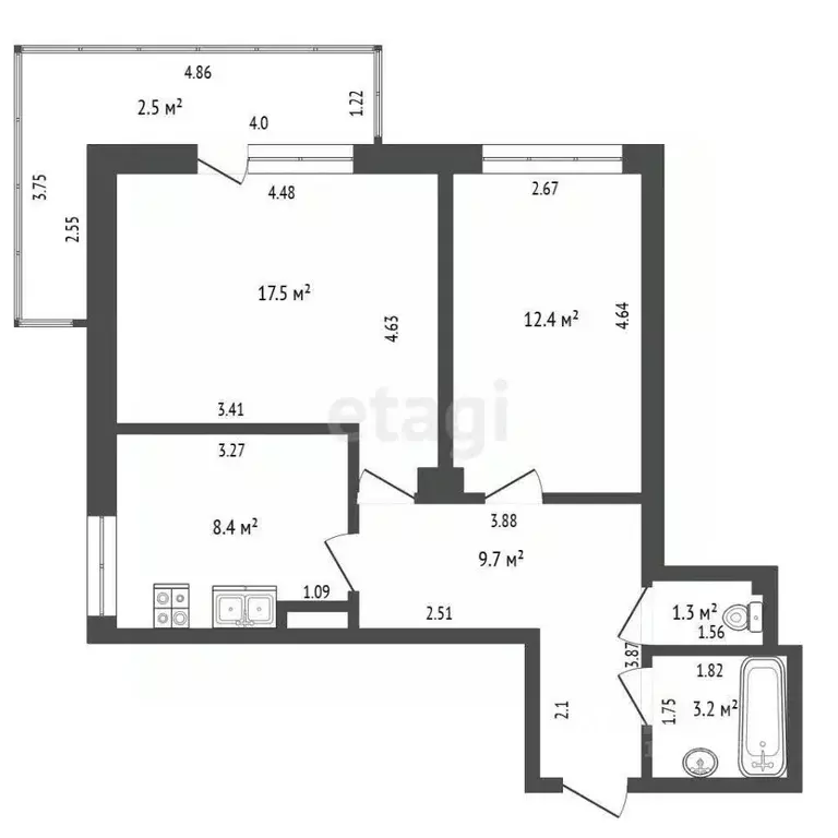 2-к кв. Калининградская область, Калининград ул. Литовский Вал, 87А ... - Фото 2