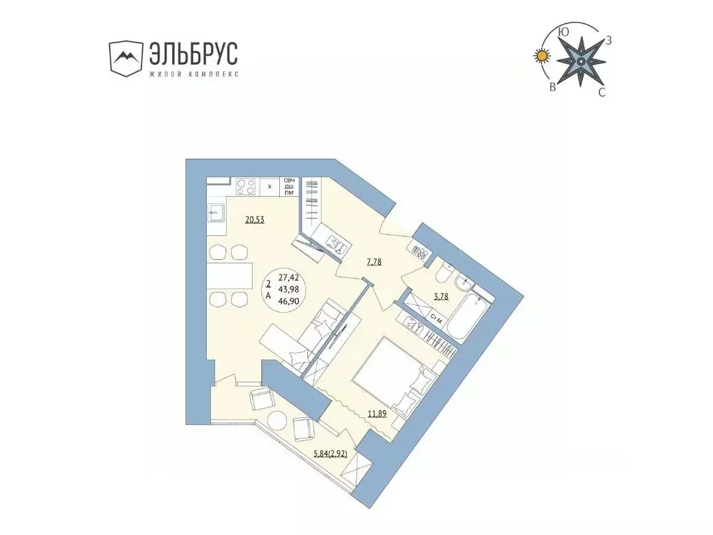 2-к кв. Башкортостан, Уфа Кавказская ул., 24 (46.9 м) - Фото 0