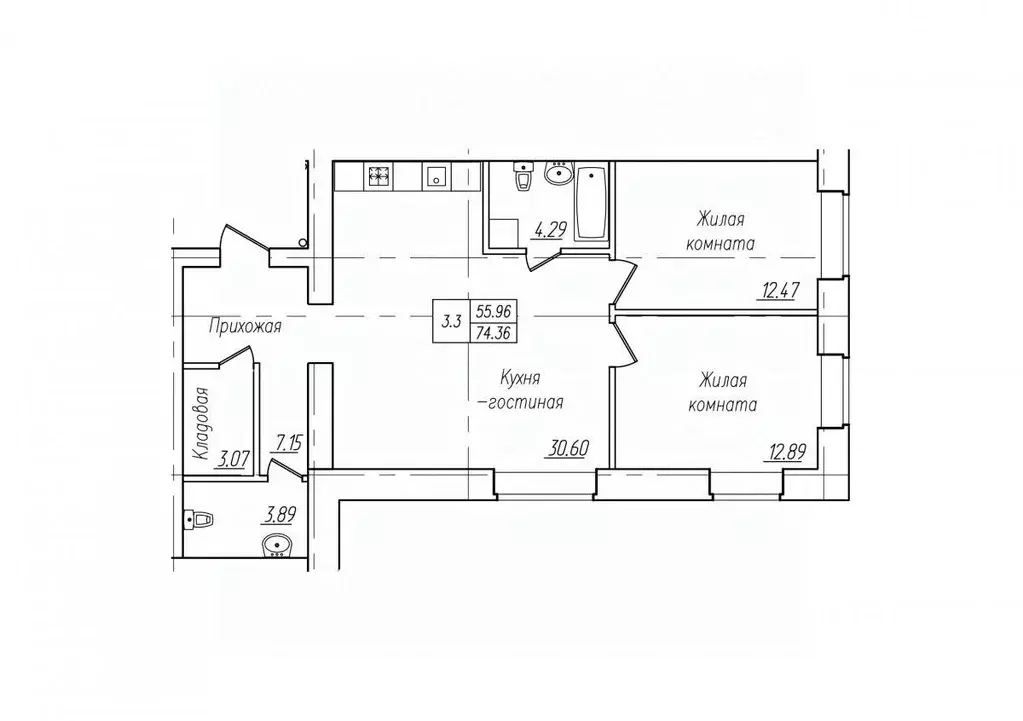 3-к кв. Чувашия, Чебоксары ул. Фридриха Энгельса, поз7 (74.36 м) - Фото 1
