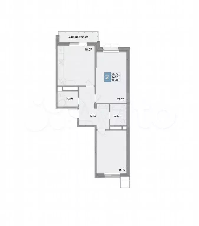 2-к. квартира, 78,5 м, 5/12 эт. - Фото 1