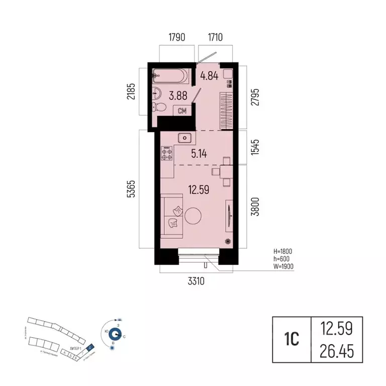 1-к кв. Башкортостан, Уфа Глумилино-1 мкр, Новатор жилой комплекс ... - Фото 1