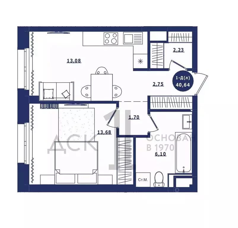 1-к кв. Ханты-Мансийский АО, Сургут Высоковольтная ул., 6/2 (40.64 м) - Фото 1