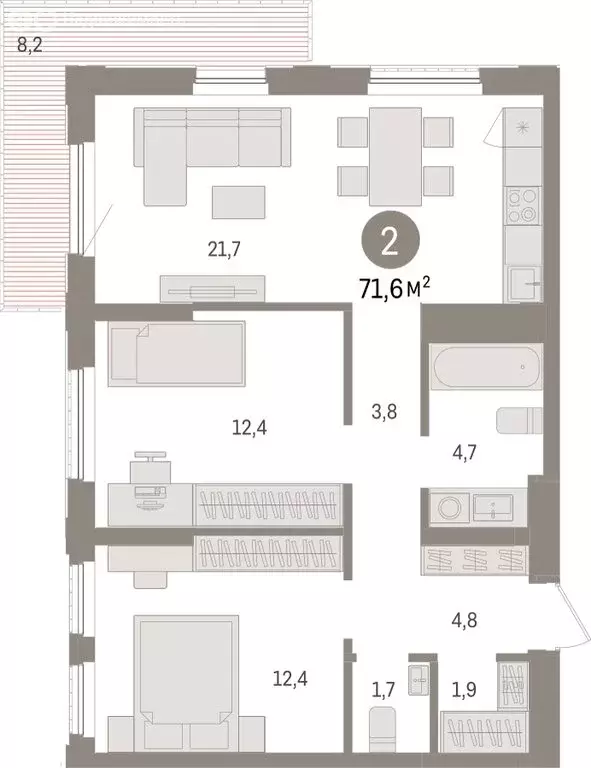 2-комнатная квартира: Липецк, площадь Петра Великого, 1 (71.6 м) - Фото 0