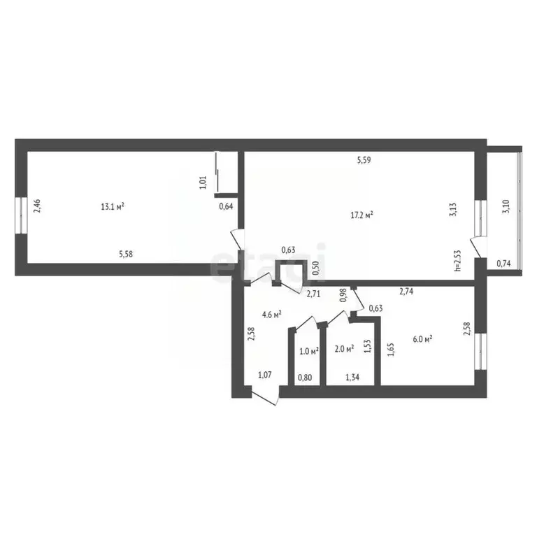 2-к кв. Амурская область, Шимановск Комсомольская ул., 32 (44.7 м) - Фото 2