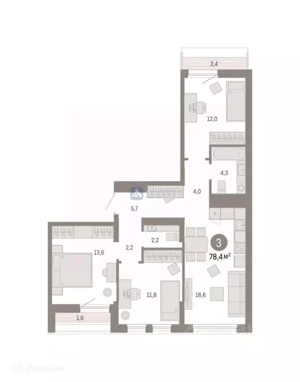 3-к кв. Тюменская область, Тюмень ул. Республики, 205к1 (78.41 м) - Фото 1