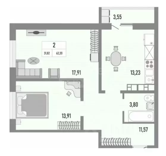 2-к кв. Оренбургская область, Оренбург ул. Юркина, 8 (62.2 м) - Фото 2