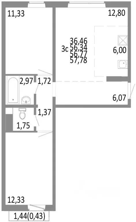 3-к кв. Челябинская область, Челябинск ул. Блюхера, 125В (56.77 м) - Фото 0