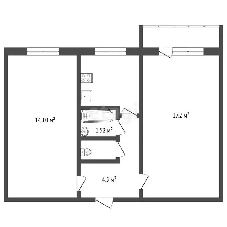 2-комнатная квартира: Бийск, Приречная улица, 2/2 (44.5 м) - Фото 1