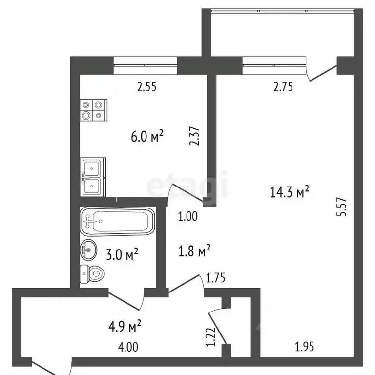 1-к кв. Архангельская область, Котлас ул. Ленина, 86 (30.7 м) - Фото 2