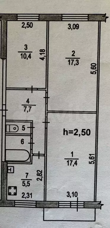 3-к. квартира, 61,5 м, 4/5 эт. - Фото 0