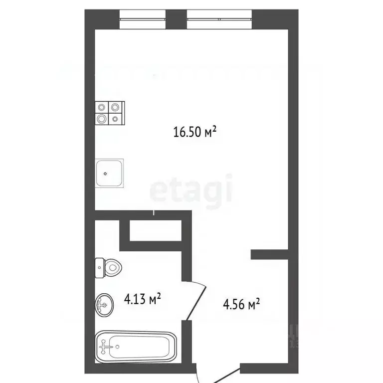 Студия Тюменская область, Тюмень ул. Новоселов, 105 (25.2 м) - Фото 2