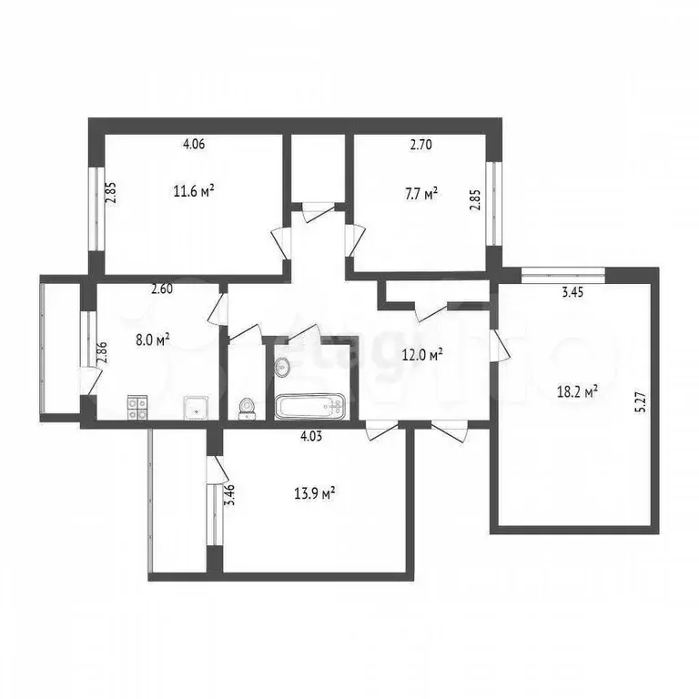 4-к. квартира, 77 м, 1/5 эт. - Фото 0