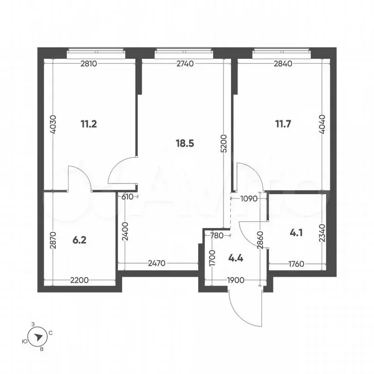 2-к. квартира, 56,1 м, 4/11 эт. - Фото 1