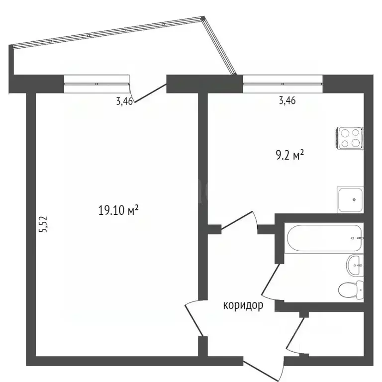 1-к кв. Омская область, Омск ул. Рокоссовского, 30 (38.1 м) - Фото 2