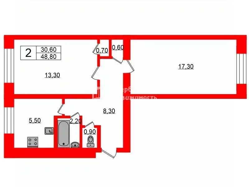 2-к кв. Санкт-Петербург Светлановский просп., 62К1 (48.8 м) - Фото 1