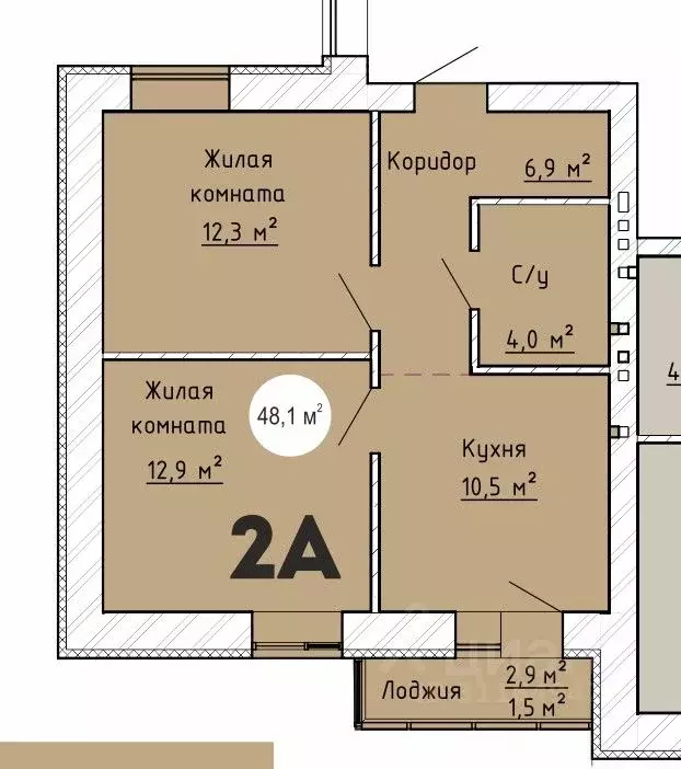 2-к кв. Самарская область, Тольятти 14А кв-л,  (48.1 м) - Фото 0