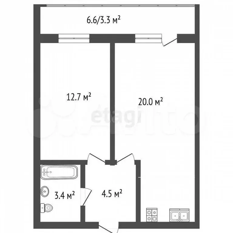 2-к. квартира, 46,6 м, 9/9 эт. - Фото 0