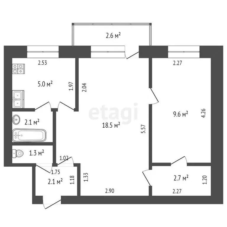 2-комнатная квартира: Ишим, улица Рокоссовского, 20А (42 м) - Фото 1