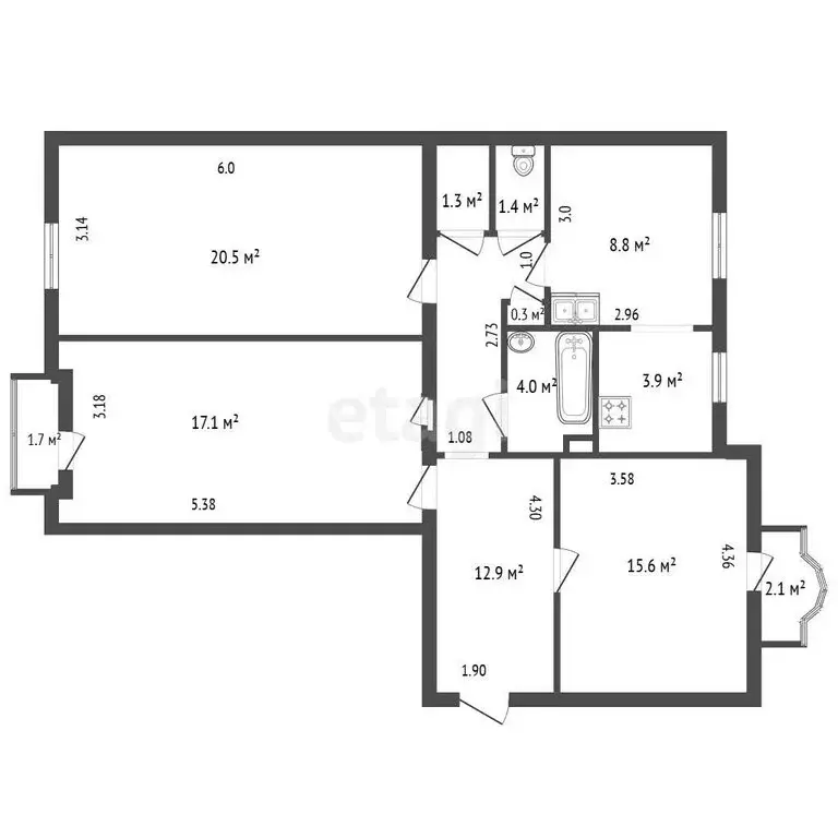 3-комнатная квартира: Санкт-Петербург, улица Зайцева, 6к2 (86.1 м) - Фото 1