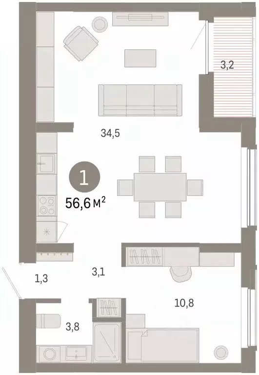 1-к кв. Омская область, Омск  (56.66 м) - Фото 2