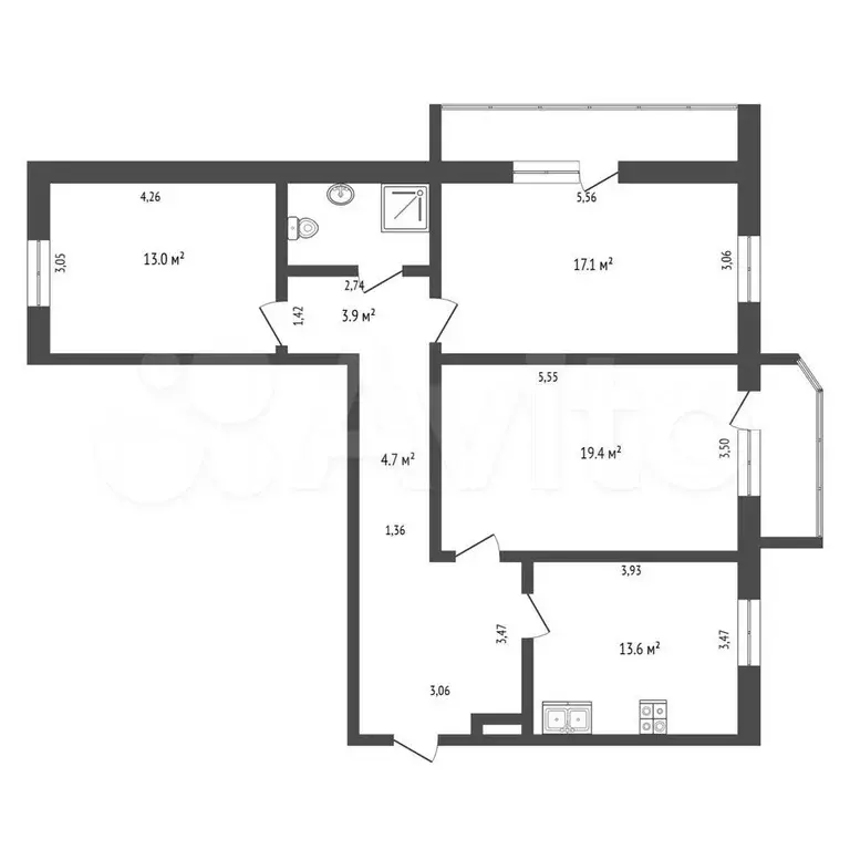 3-к. квартира, 89 м, 4/9 эт. - Фото 0