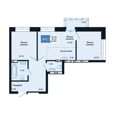 3-к кв. Новосибирская область, Новосибирск ул. Титова, 48 (54.82 м) - Фото 1