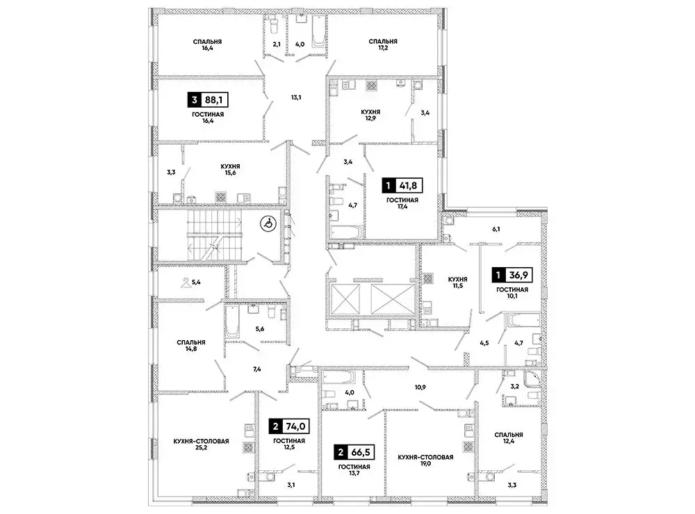 3-к кв. Ставропольский край, Ставрополь ул. Андрея Голуба, 12к8 (88.1 ... - Фото 2