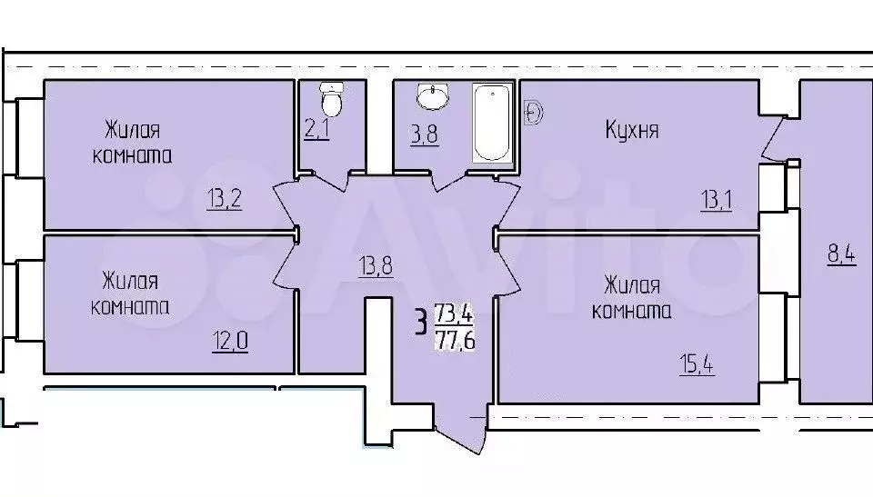 3-к. квартира, 77,3 м, 7/10 эт. - Фото 0