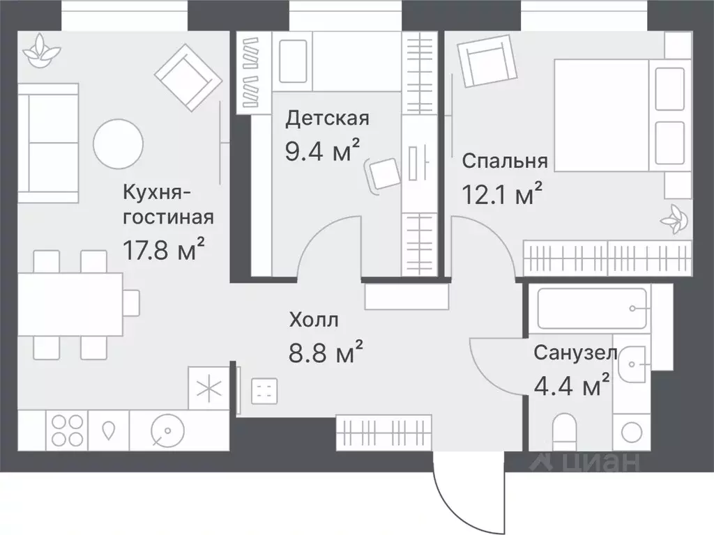 2-к кв. Тюменская область, Тюмень Кремлевская ул., 95 (54.3 м) - Фото 0