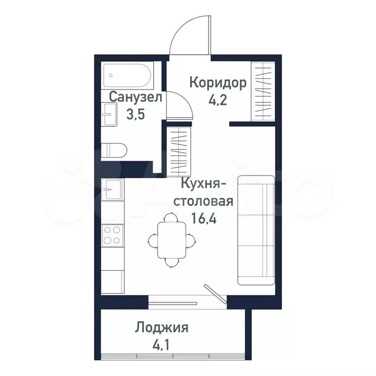 Квартира-студия, 24,2 м, 4/10 эт. - Фото 0