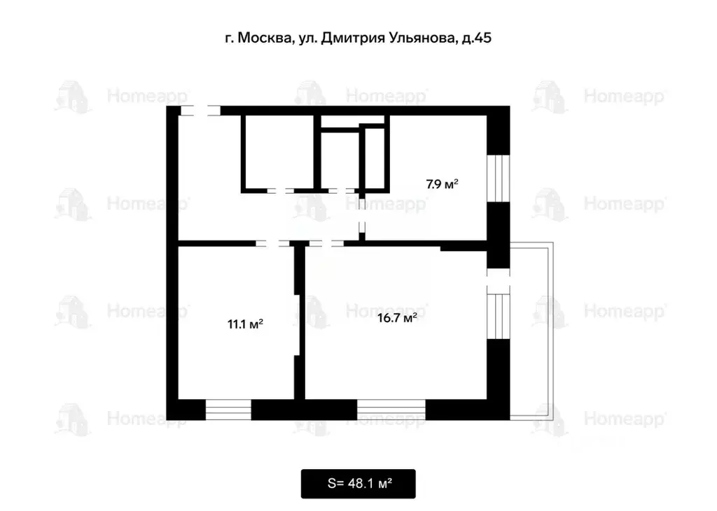 2-к кв. Москва ул. Дмитрия Ульянова, 45 (48.1 м) - Фото 2