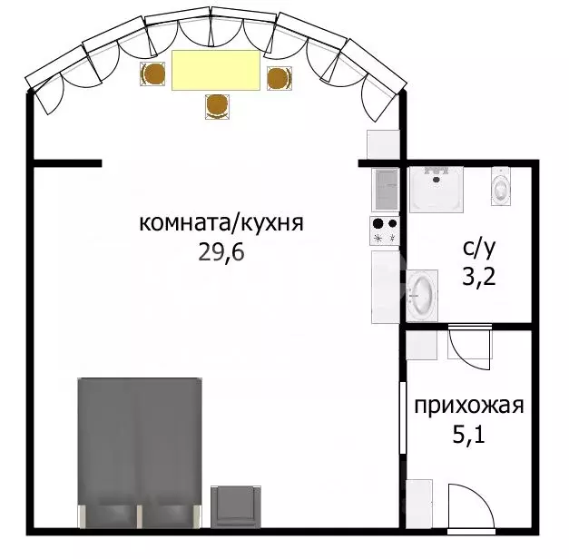 Студия Краснодарский край, Анапа ул. Кирова, 1 (37.9 м) - Фото 1