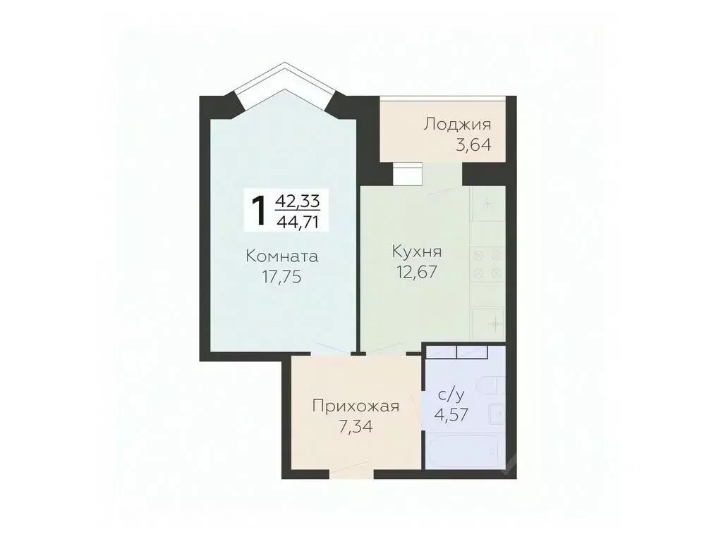 1-к кв. Орловская область, Орел ул. Панчука, 83Б (44.71 м) - Фото 0