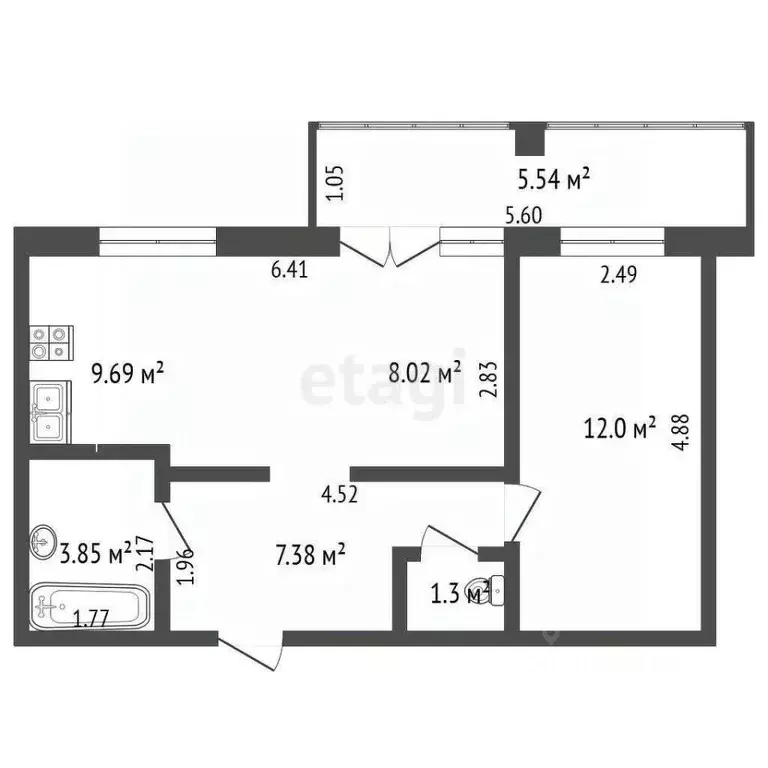 2-к кв. Вологодская область, Череповец Рыбинская ул., 33Б (47.79 м) - Фото 0