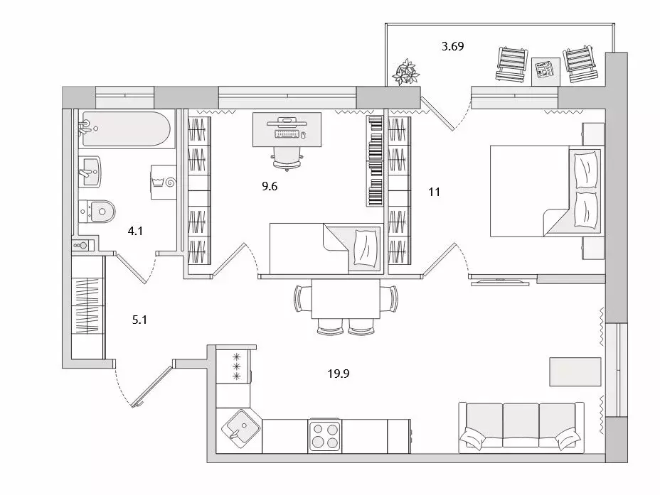 2-комнатная квартира: Новосаратовка, улица Первых, 6к1 (50.56 м) - Фото 1
