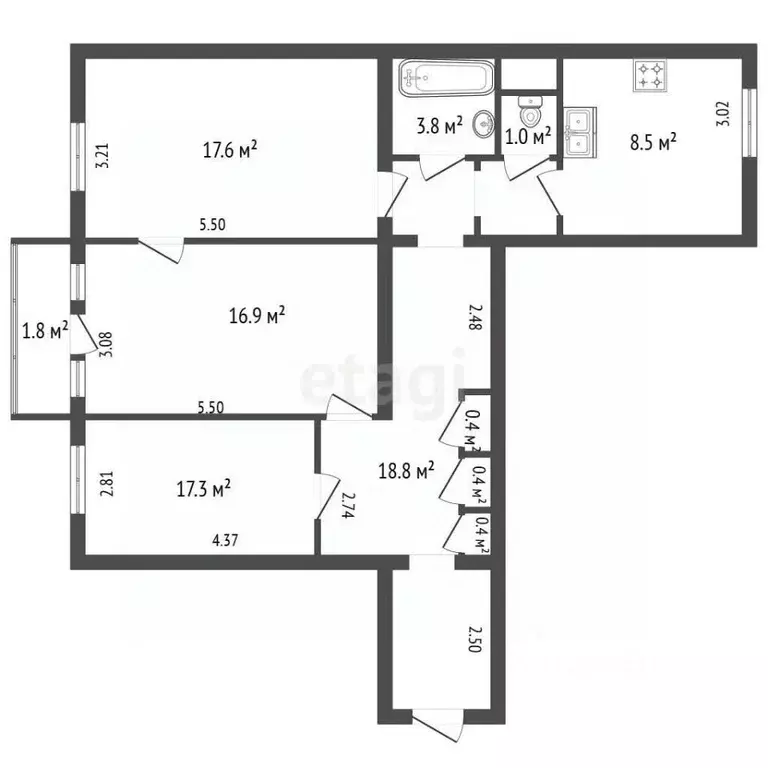 3-к кв. Санкт-Петербург ул. Победы, 18 (80.1 м) - Фото 2