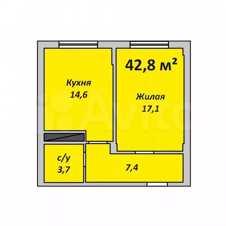 1-к. квартира, 42,9м, 9/9эт. - Фото 0