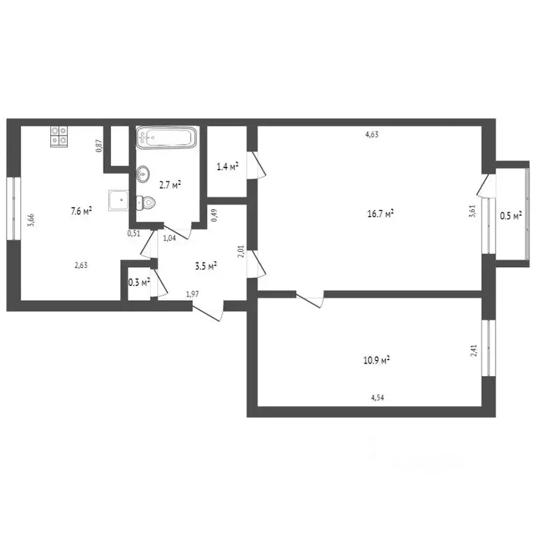 2-к кв. Башкортостан, Стерлитамак ул. Худайбердина, 166 (45.1 м) - Фото 2